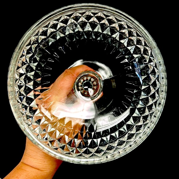 Vintage “Diamond Point “ clear glass 12”pedestal lidded candy dish/ compote - Picture 4 of 9